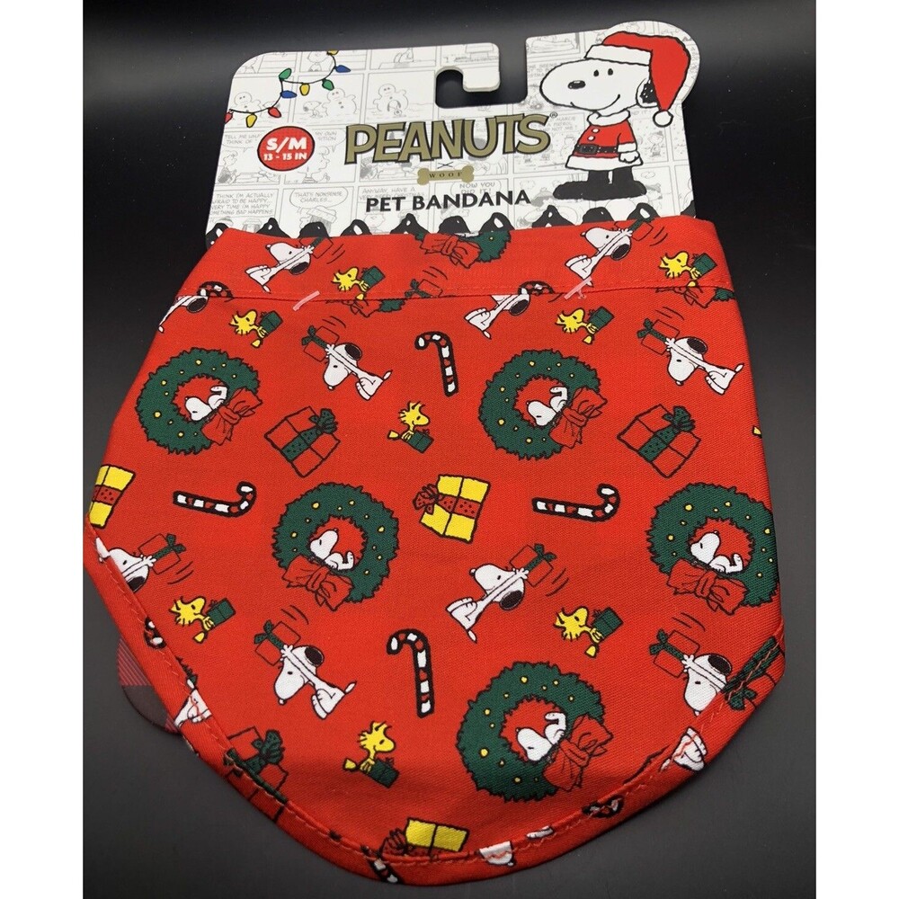 NEW Snoopy Peanuts HOLIDAY Wreath Dog Bandana  S/M
